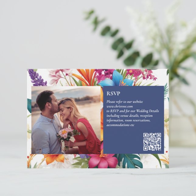 Carte RSVP Mariage de automne couleur Tropical mod (Debout devant)