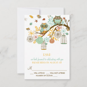 Carte RSVP Mariage de automne de Chouettes rétro c