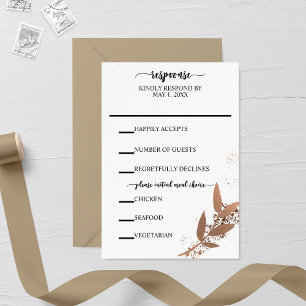 Carte RSVP Mariage de automne feuille bronze