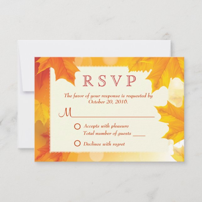Carte RSVP Mariage de automne Feuille classique (Devant)