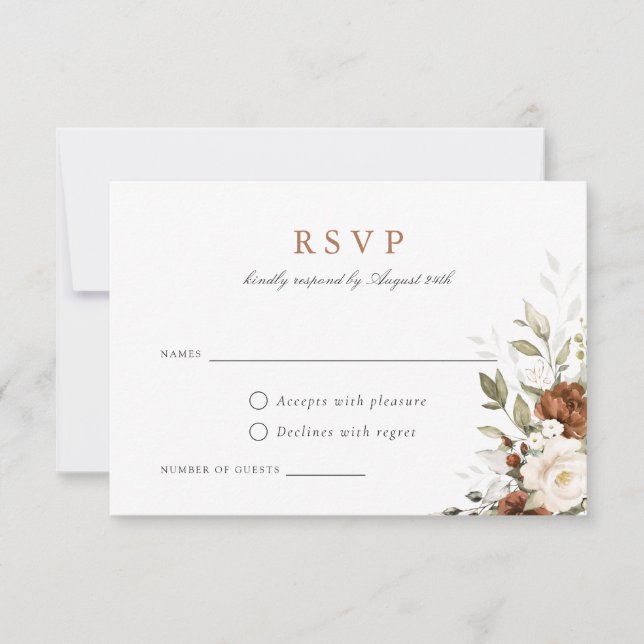 Carte RSVP Mariage de automne Floral Rust Cream Gr (Devant)