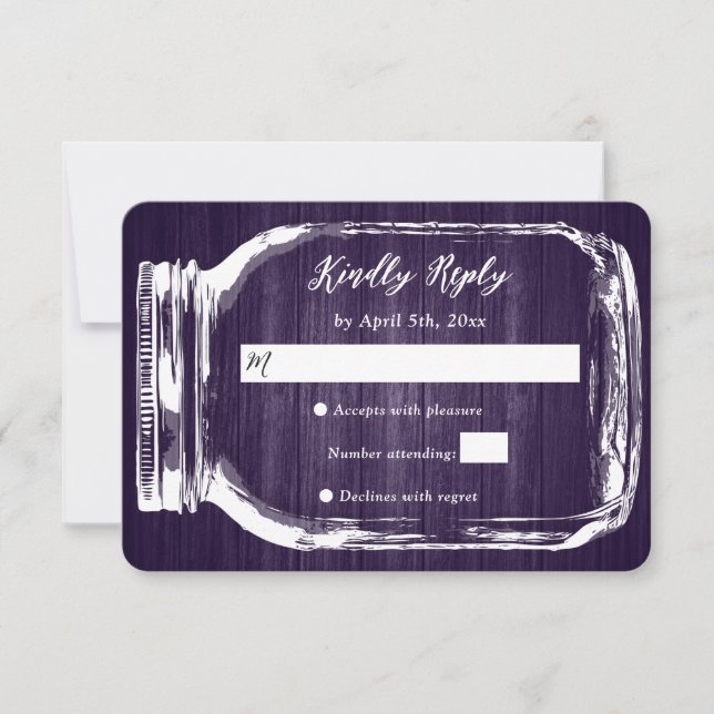 Carte RSVP Mariage de automne Russe Violet Mason J (Devant)
