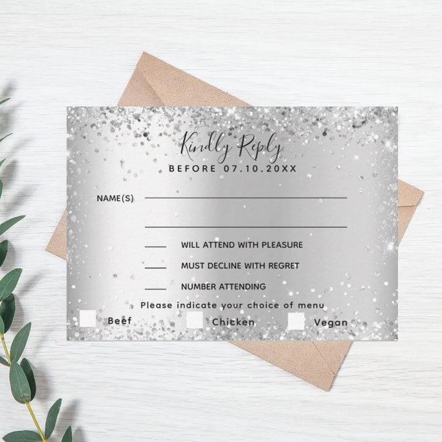 Carte RSVP mariage de choix du menu Argent (Créateur téléchargé)
