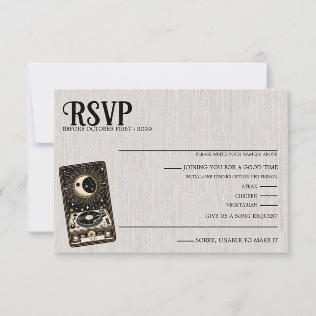 Carte RSVP mariage de demande de chanson Tarot (Devant)