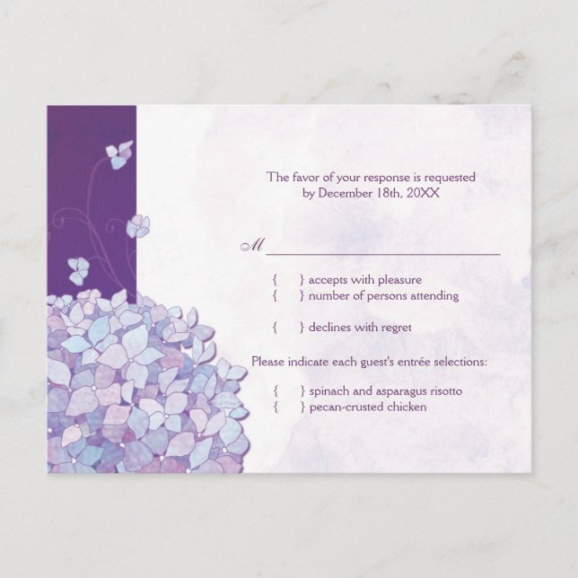 Carte RSVP Mariage Entree Choix Cute Hydrangea (Devant)
