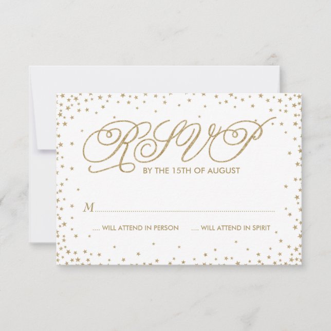 Carte RSVP Mariage Etoiles Or fantaisie (Devant)