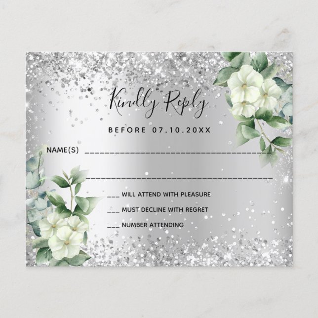 Carte RSVP mariage eucalyptus aux fleurs blanches  (Devant)