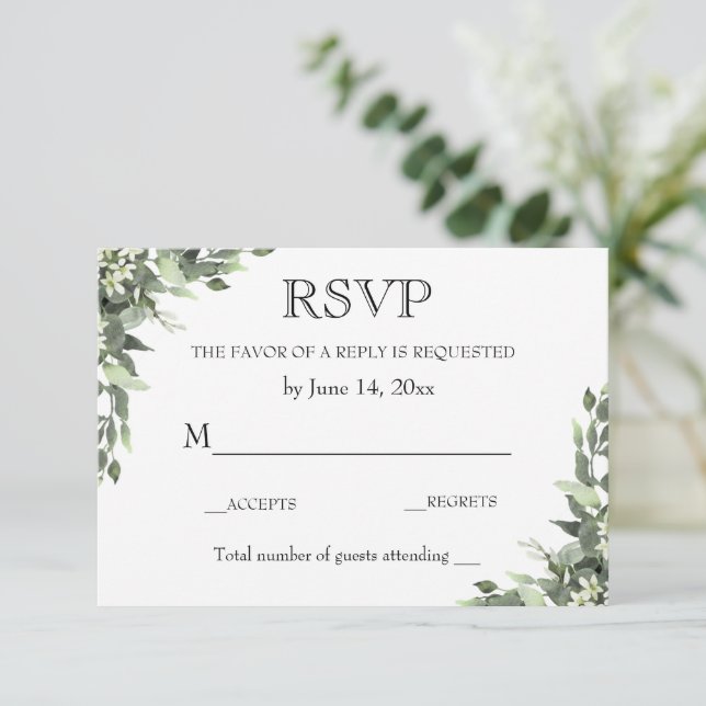 Carte RSVP mariage / Eucalyptus Green (Debout devant)