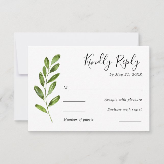 Carte RSVP mariage Feuille couleur verdure (Devant)