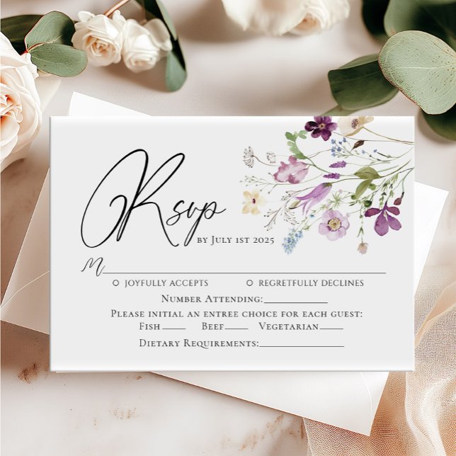 Carte RSVP mariage fleur sauvage aquarelle (Créateur téléchargé)