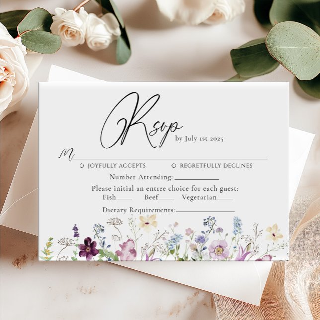 Carte RSVP mariage fleur sauvage aquarelle (Créateur téléchargé)