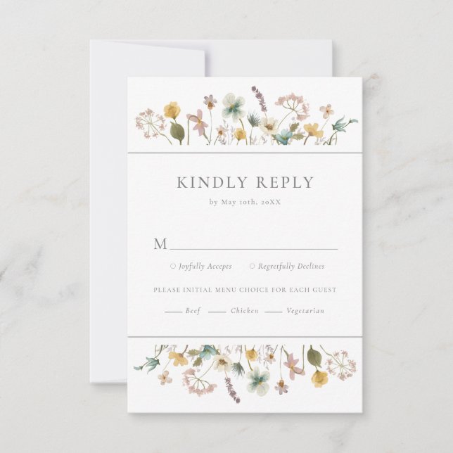 Carte RSVP mariage Fleur sauvage élégante (Devant)