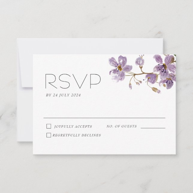 Carte RSVP Mariage Fleurs d'aquarelle Boho violet (Devant)