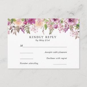 Carte RSVP Mariage Fleurs d'Aquarelle Violet