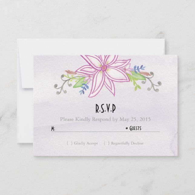 Carte RSVP Mariage Floral à l'aquarelle violette (Devant)