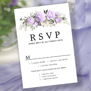 Carte RSVP Mariage Floral Violet, Options de repas