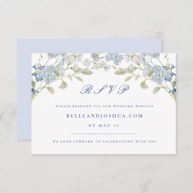 Carte RSVP Mariage Floraux bleu français (Devant / Derrière)