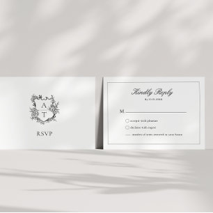 Carte RSVP mariage Forme Florale Crest Monogramme