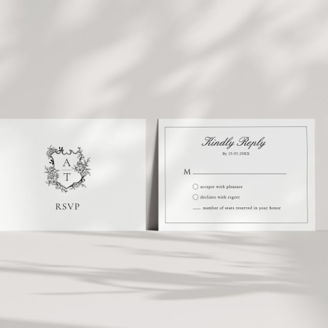 Carte RSVP mariage Forme Florale Crest Monogramme (Créateur téléchargé)