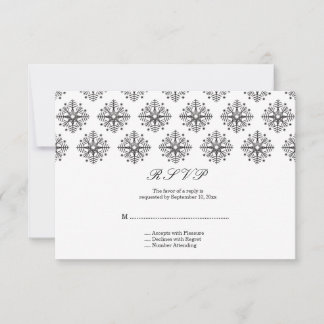 Carte RSVP mariage hiver noir + blanc flocon de ne