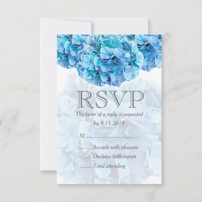 Carte RSVP mariage hydrangea bleu (Devant)