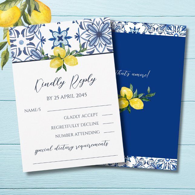 Carte RSVP Mariage Italien Citron Méditerranéen Bl (Créateur téléchargé)