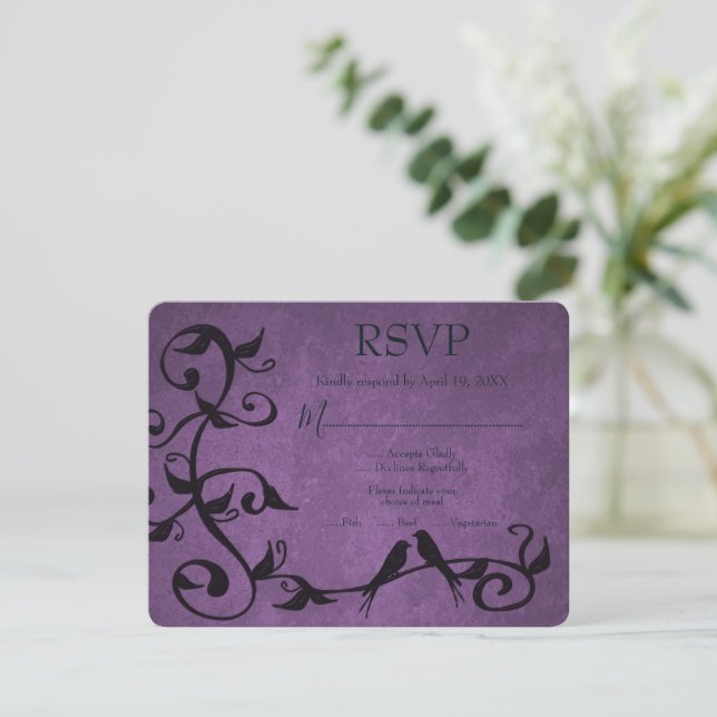 Carte RSVP Mariage Lovebirds violet (Debout devant)