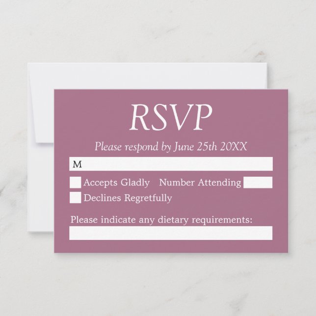 Carte RSVP Mariage Mauve élégant (Devant)