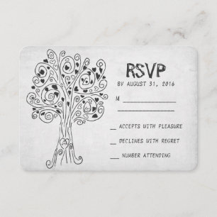 carte RSVP mariage moderne arbre sculpté