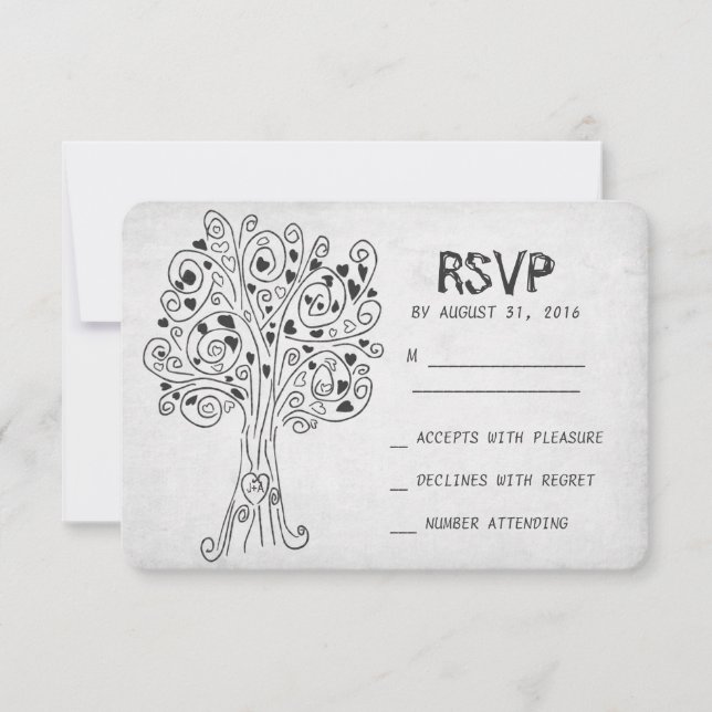 carte RSVP mariage moderne arbre sculpté (Devant)