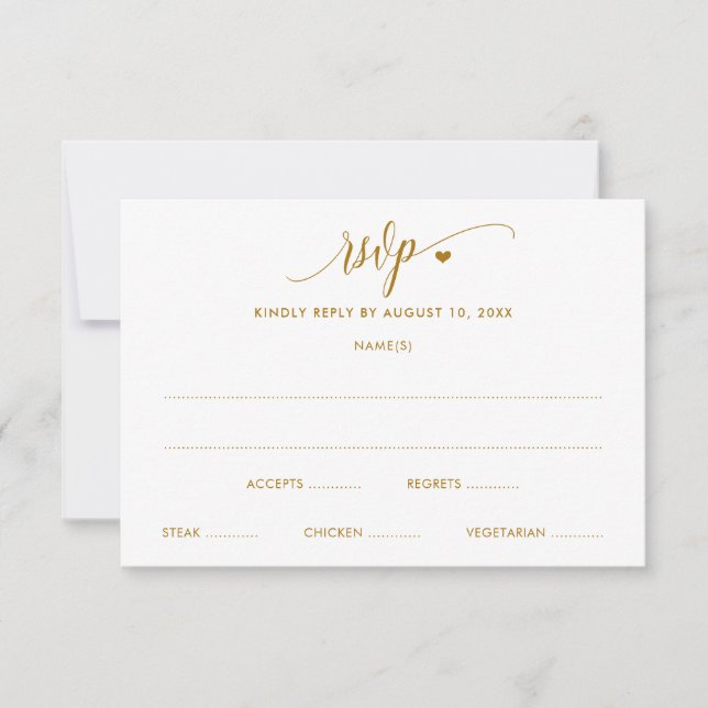 Carte RSVP Mariage Moderne Fun Gold Calligraphie (Devant)