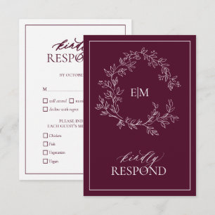Carte RSVP Mariage Monogramme Bourgogne moderne