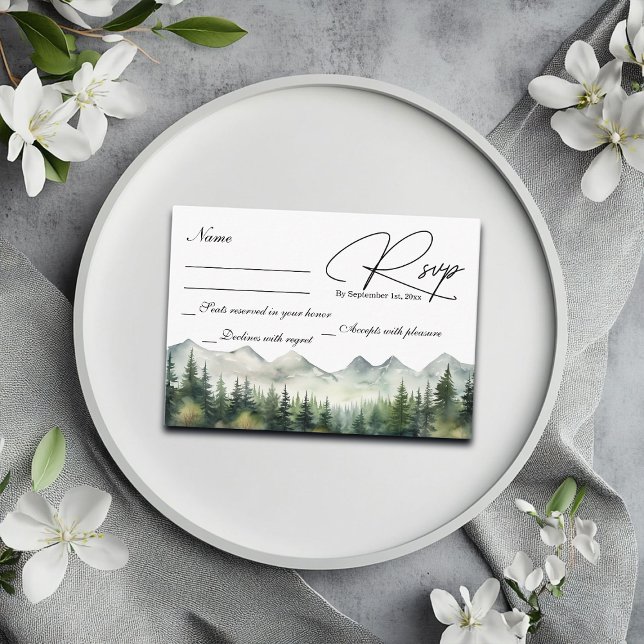 Carte RSVP Mariage Montagnes et Pins (Créateur téléchargé)