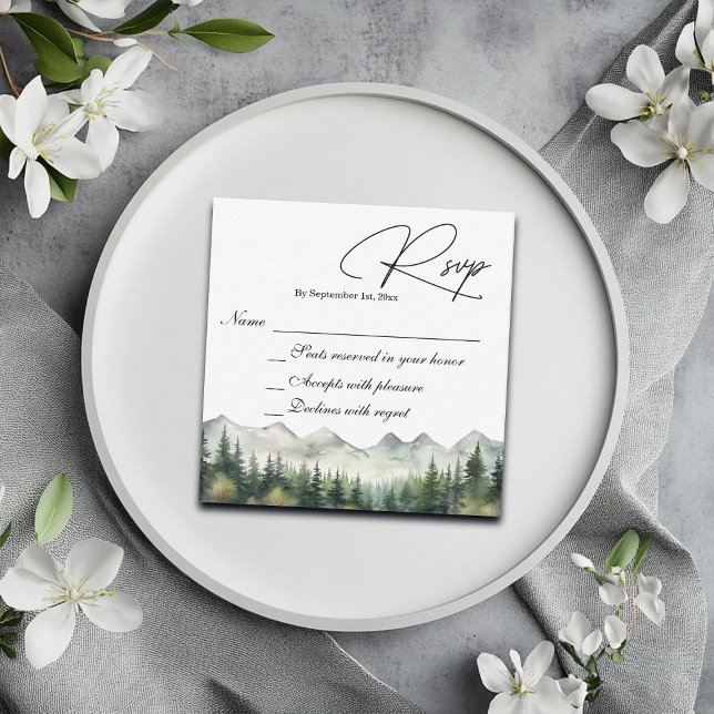 Carte RSVP Mariage Montagnes et Pins (Créateur téléchargé)