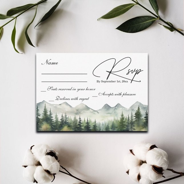 Carte RSVP Mariage Montagnes et Pins (Créateur téléchargé)