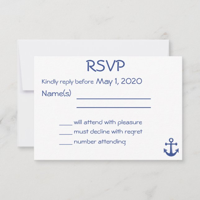 Carte RSVP Mariage Nautique Blanche Avec Ancre (Devant)