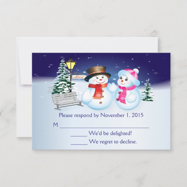Carte RSVP Mariage Neige Bleu Et Blanc (Devant)