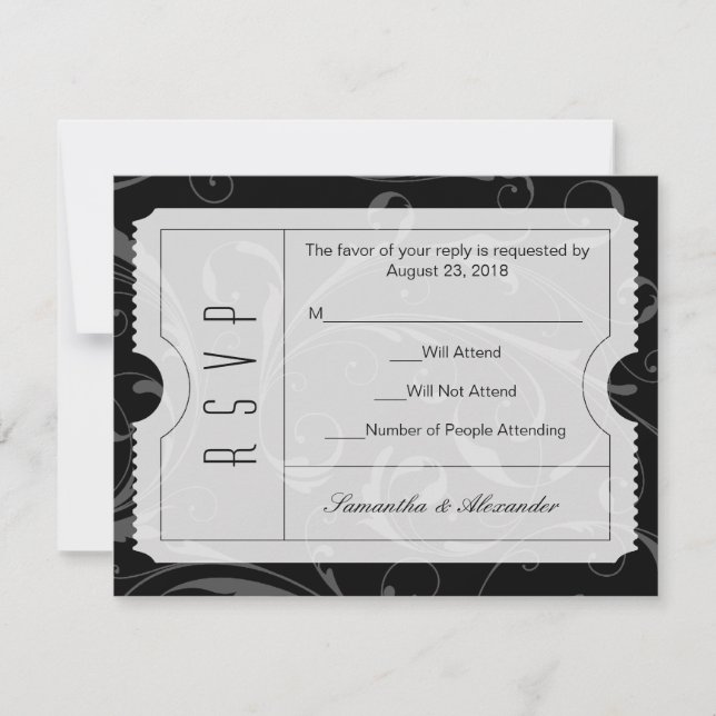 Carte RSVP Mariage noir et blanc (Devant)