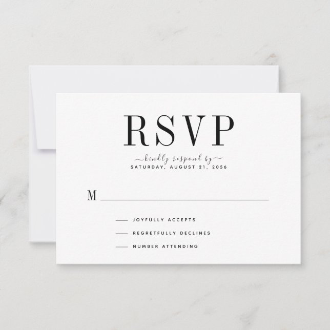 Carte RSVP mariage noir et blanc (Devant)