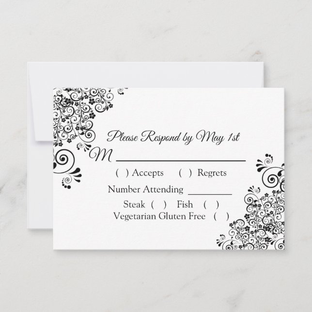 Carte RSVP mariage noir et blanc (Devant)