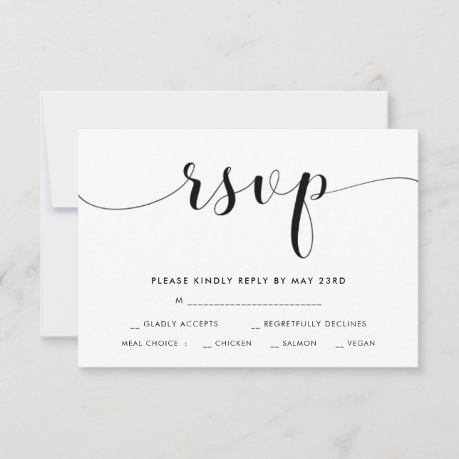 Carte RSVP mariage noir et blanc avec choix de rep (Devant)