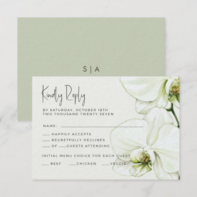 Carte RSVP Mariage Orchidée. (Devant / Derrière)