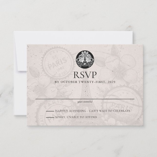 Carte RSVP Mariage Passeport Paris (Devant)