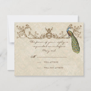 Carte RSVP Mariage Peacock & Etchings vintage