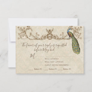 Carte RSVP Mariage Peacock & Etchings vintage
