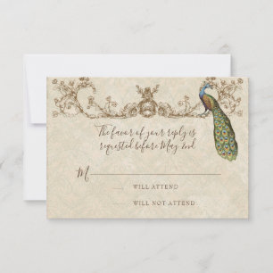 Carte RSVP Mariage Peacock & Etchings vintage