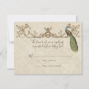 Carte RSVP Mariage Peacock & Etchings vintage