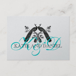 Carte RSVP Mariage Peacock Silver Aqua