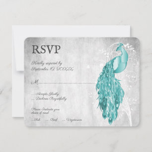 Carte RSVP Mariage Peacock turquoise