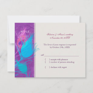 Carte RSVP Mariage Peacock Turquoise bleu violet